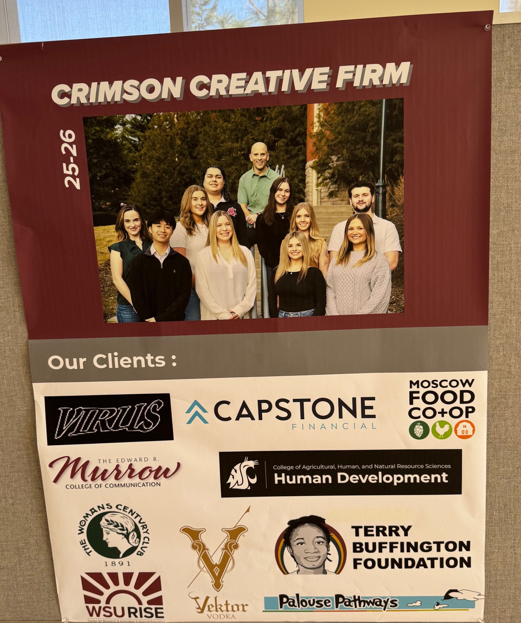 Crimson Creative Firm client display featuring Murrow College and other clients